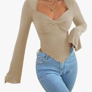 Women's Long Sleeve Asymmetrical Top Beige